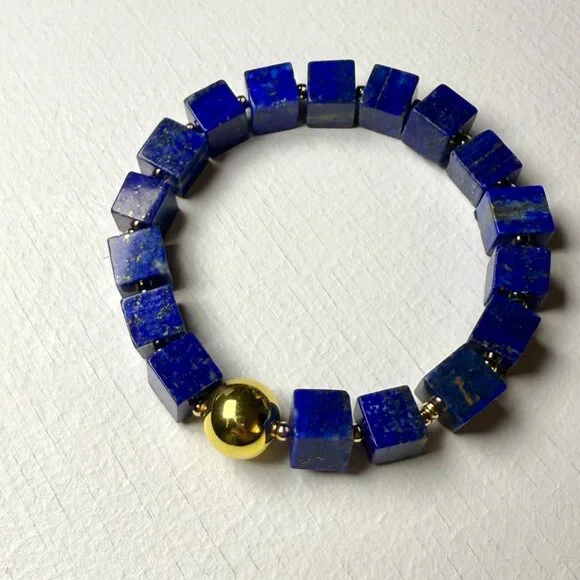 Modern Lapis Lazuli Cube Bracelet + Earrings Set - Picture 5 of 9